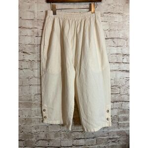 Vintage Maria Capri Pants Womens Small Butter Yellow Wide Leg Beachy Cotton